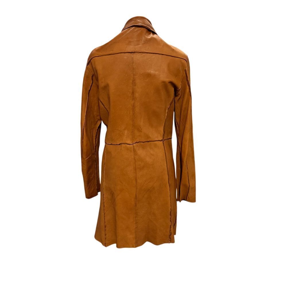 Blur Vintage‎ Tan Leather Long Coat Button Front Collared Trench Style O… - Picture 4 of 10